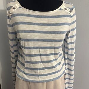 White House Black Market Blue and White Striped Long Sleeve Top